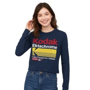 Kodak New Ektachrome Film Graphic Long Sleeve Tee XS Navy Retro Photography